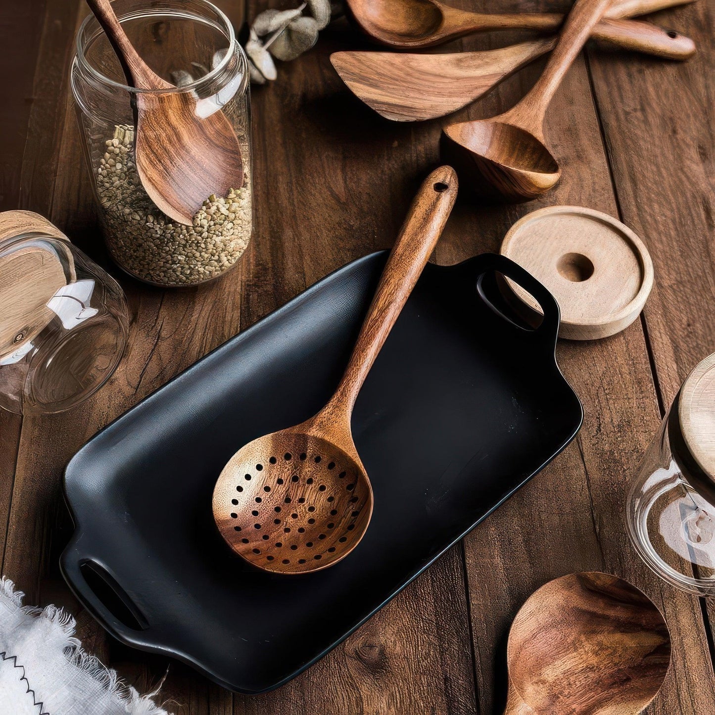 Küchenutensilien-Set aus Teakholz