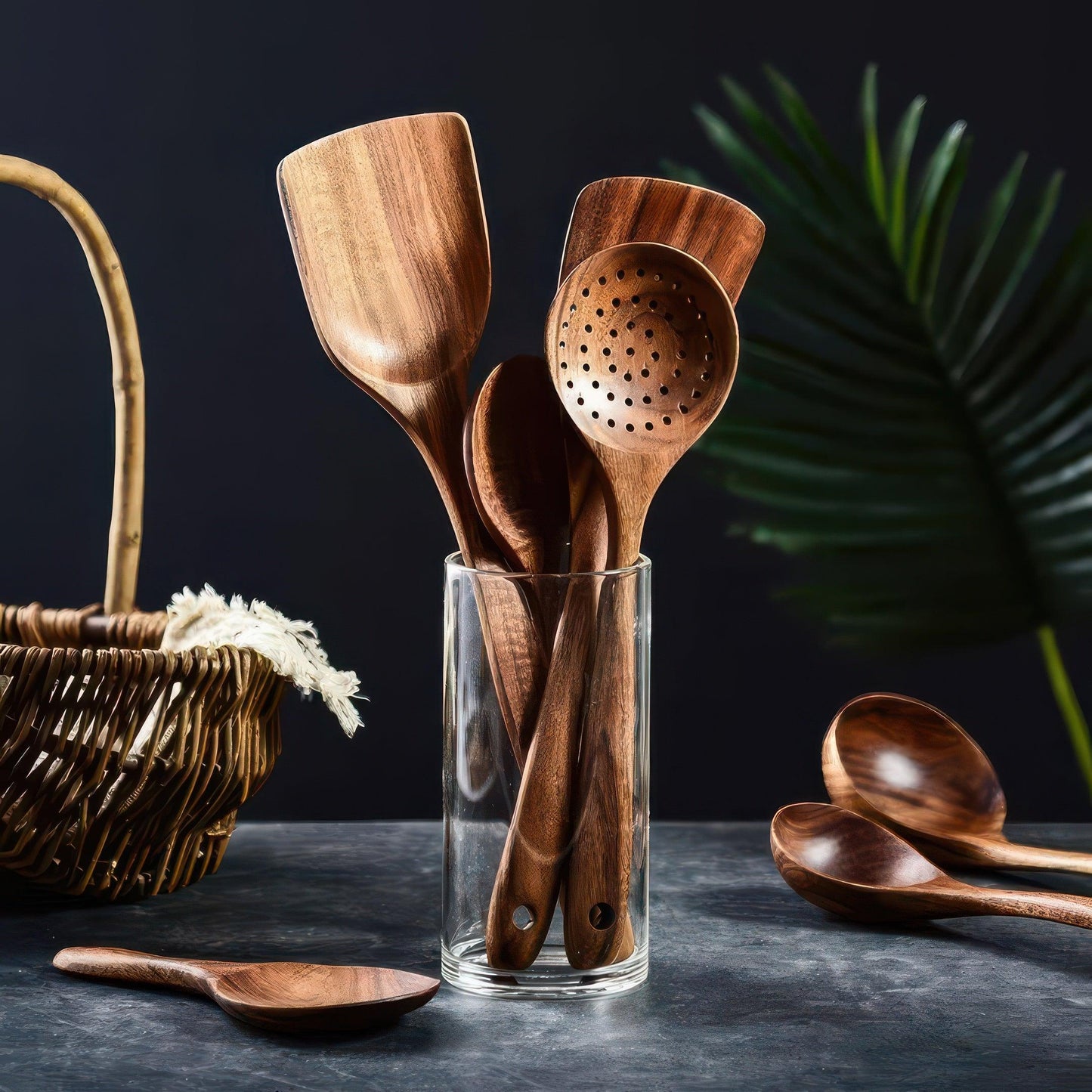 Küchenutensilien-Set aus Teakholz
